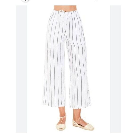 Strips Linen Wide-Leg High-Rise Pants S - Picture 9 of 9
